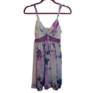 In Bloom by Jonquil Cream Purple Floral Spaghetti Strap Chemise Lace Size Small
